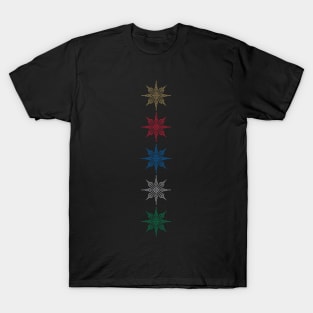 Five Color Pixel Snowflake Stack Gold Red Blue Silver Green T-Shirt